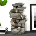Resin Stacked Rock Indoor Tabletop Fountain with LED Lights-16"H