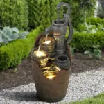 32.6''H 3-Tier Retro Barrel Outdoor Fountain with LED Lights