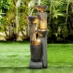 40''H 4-Tier Pots Garden Outdoor Fountain with Warm LED lights
