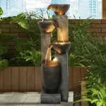 40''H 4-Tier Pots Garden Outdoor Fountain with Warm LED lights