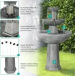 3-Tiered Cement Grey Outdoor Garden Fountain-43.3"H