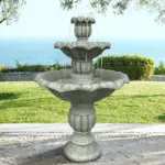 39.3" Fiber Concrete Lotus Leaf Fountain 3-Tier Outdoor Bird Bath