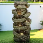 47.2" High Cascading Rock Outdoor Water Fountain with LED Lights