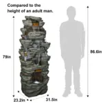 79" High Multi-Tiers Cascading Rock Outdoor Water Fountain with LED Lights