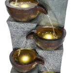 53.5in High Outdoor Indoor Water Fountain, 6-Tiered Poly-Resin Waterfall Fountain with LED Lights