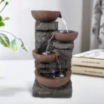 4-Tiered Resin Bowl Indoor Tabletop Fountain with LED Light-15.7"H