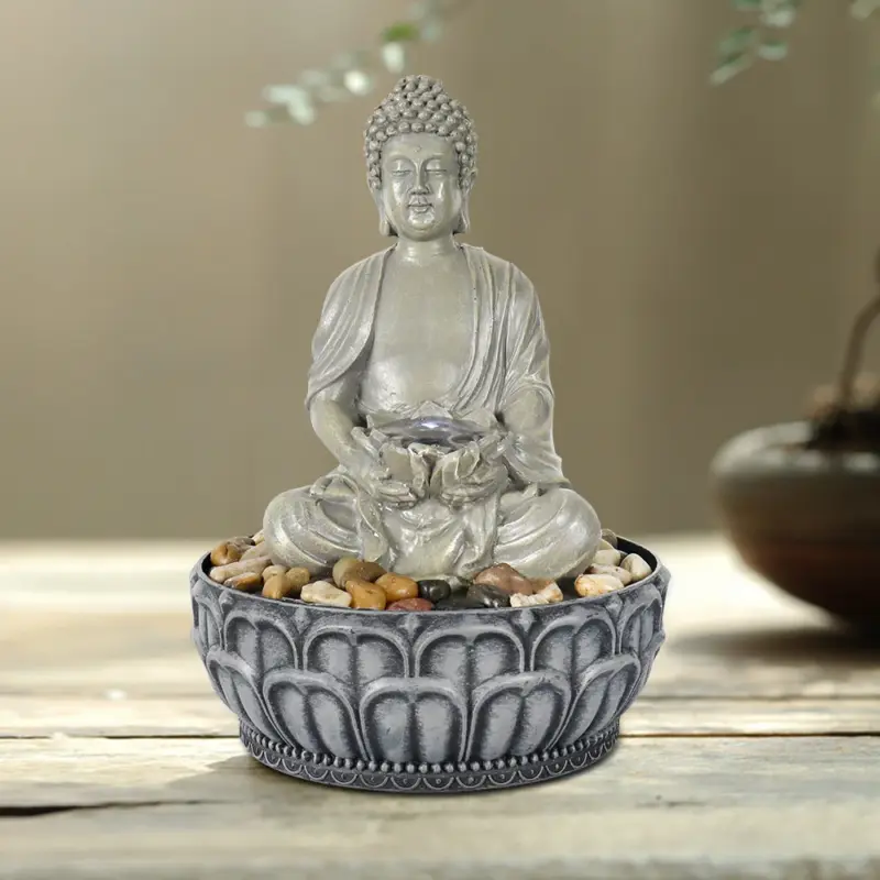 Resin Buddha Tabletop Indoor Fountain with LED Light-11.4"H