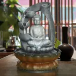 Indoor Tiered Resin Buddha Tabletop Fountain with LED Light and Lotus Base-11"H