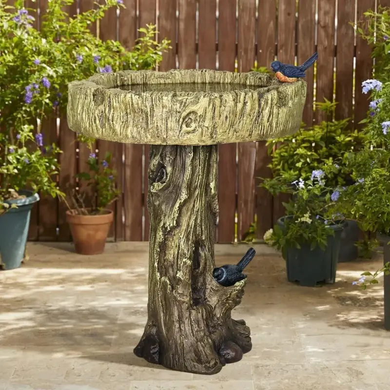 Outdoor Simulated Dendritic Birdbath for Garden, Yard, and Bird Play - Lifelike Tree Trunk Design