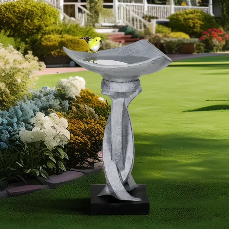 Outdoor Concrete Modern Birdbath with Base - Ideal for Garden and Yard-22.8"H