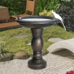 22" Fiber Concrete Antique Pedestal Birdbath | Outdoor Faux Stone